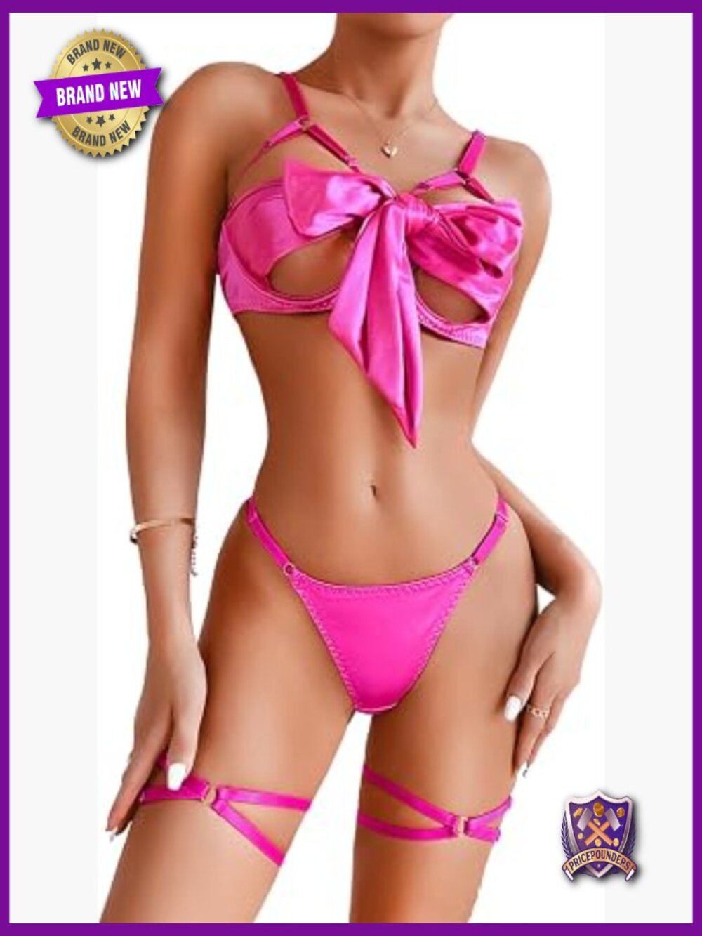 Sexy Bow Lingerie Set - Satin Bra & Thong Adjustable Straps
